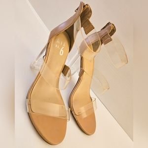 Mix No.6 Lucite Clear Ankle Strap Block Heel Dress Sandal sz 6.5